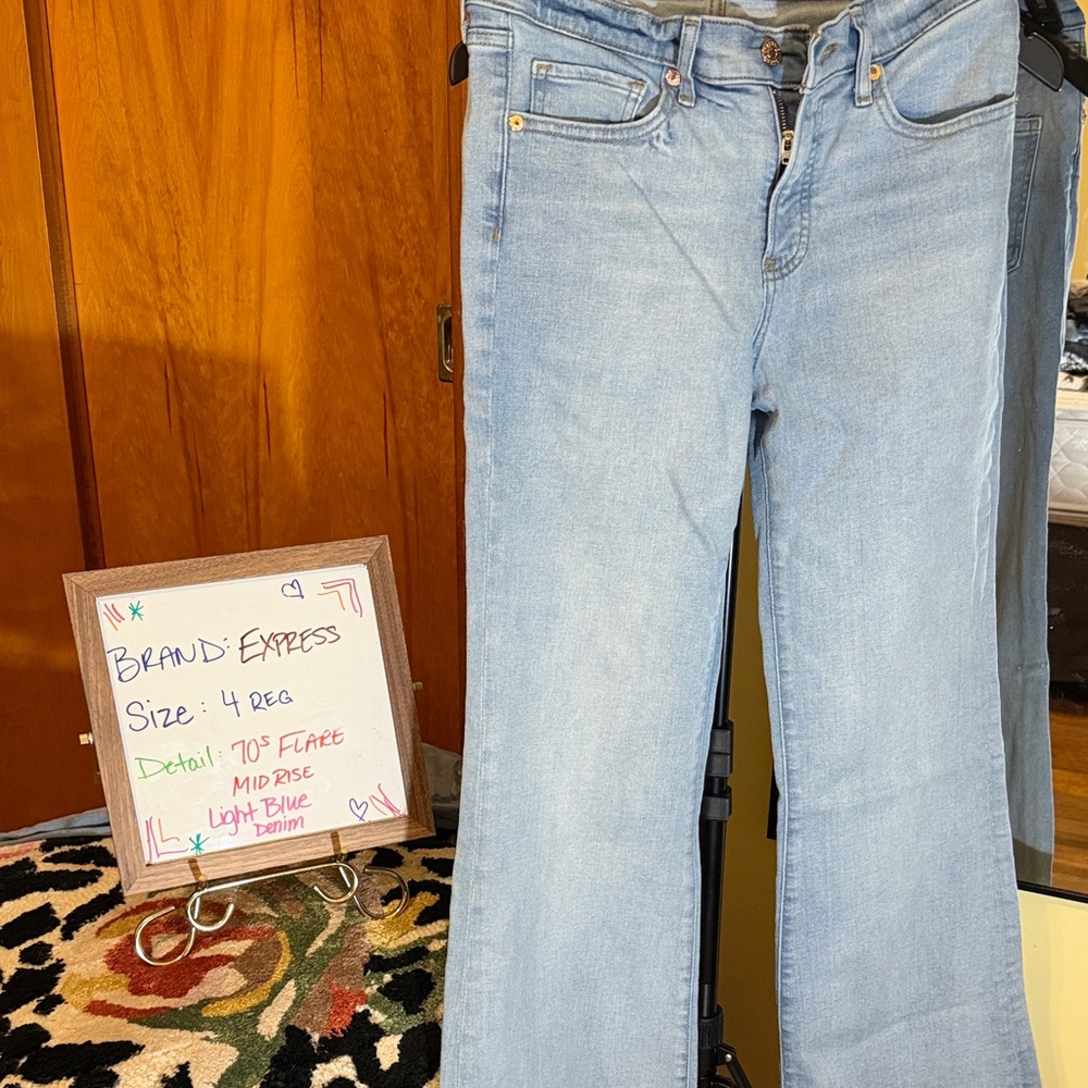 Express Mid Rise Light Blue Flare Jeans